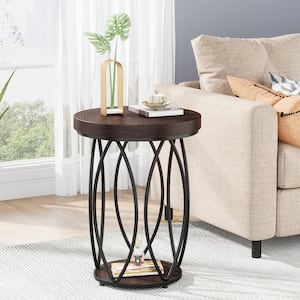 Kerlin 18.3 in. Rustic Brown Round Side Table Wood End Table with Metal Frame for Living Room, Bedroom