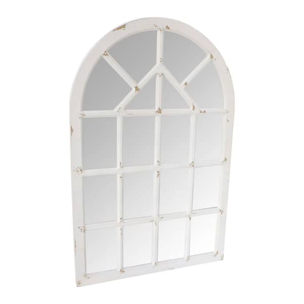 THE URBAN PORT 48.03 in. H x 1.38 in. W Antique White Arched Farmhouse Windowpane Wood Encased Wall Mirror