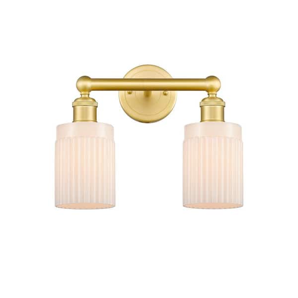 Hadley 13.5 in. 2-Light Satin Gold Vanity Light with Glass Shade