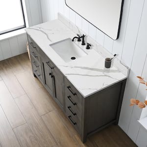 Olive 60 in. W x 22 in. D Quartz Vanity Top in Calacatta White with Rectangle Single Sink Included Backsplash Sidesplash