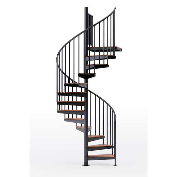 Mylen STAIRS Condor Black Interior 60in Diameter, Fits Height 127.5in - 142.5in, 1 36in Tall Platform Rail Spiral Staircase Kit