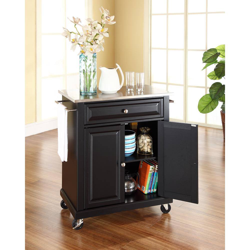Black Stainless Steel Top Rolling Kitchen Cart with Storage