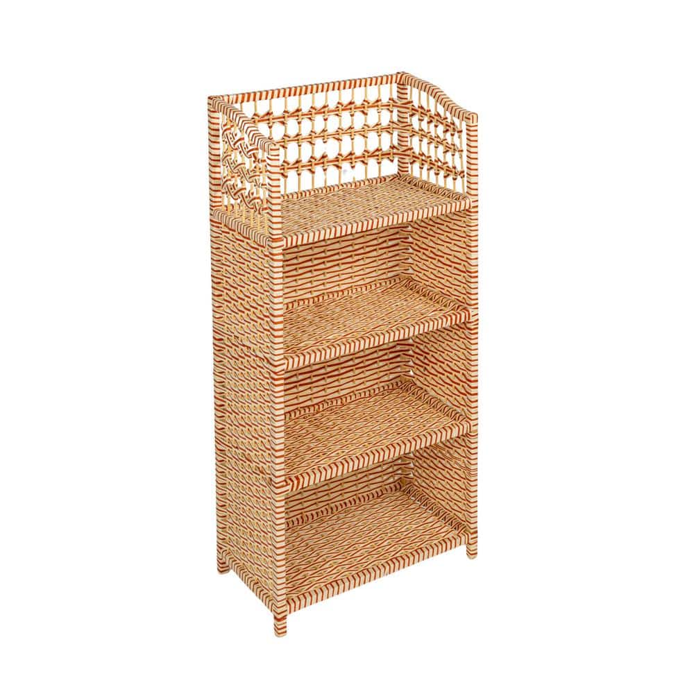 Cream and Tan Woven Paper Rope 4-Shelf Bookcase