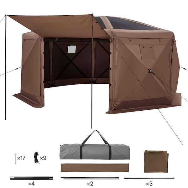 Pop up Gazebo Screen Tent, 15 x 15 ft. Large 8-Sided Camping Canopy Tent with Removable Top and Carry Bag