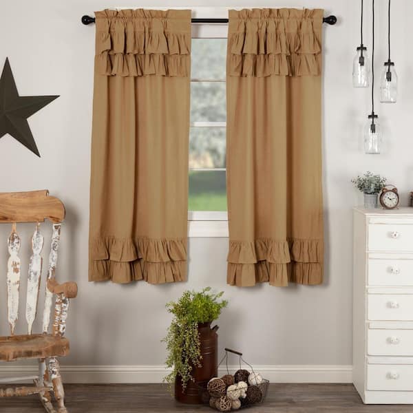 VHC BRANDS Simple Life Flax 36 in W x 63 in L Ruffled Light Filtering Rod Pocket Window Panel Khaki Pair