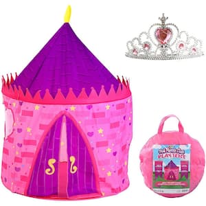 54 in. H Pink and Violet Polyester Indoor Outdoor Princess Castle Play Tent with Crown and Storage Carry Bag, Playhouse
