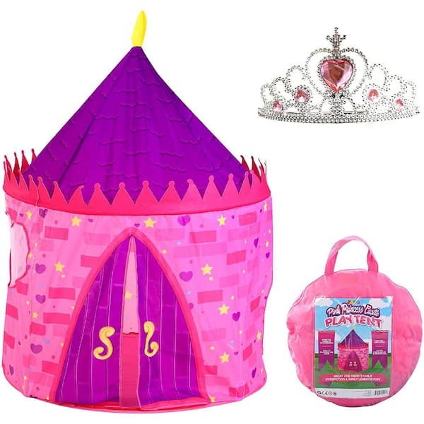 Joyfy 54 in. H Pink and Violet Polyester Indoor Outdoor Princess Castle Play Tent with Crown and Storage Carry Bag, Playhouse