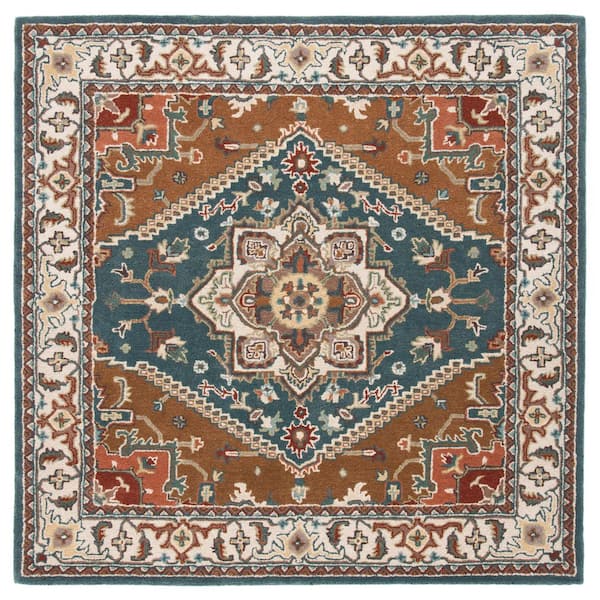 SAFAVIEH Heritage Dark Green/Brown 6 ft. x 6 ft. Border Floral Medallion Square Area Rug