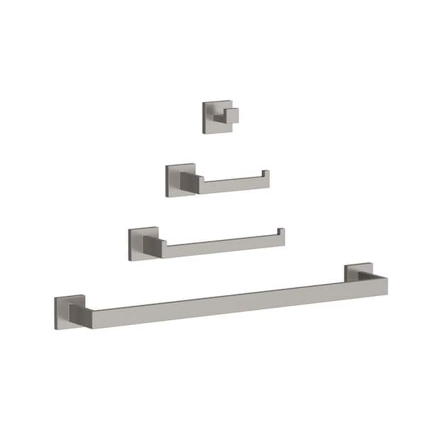 Varenzo 4-Piece Stainless Steel Wall-Mounted Towel Rack Set in Brushed Nickel