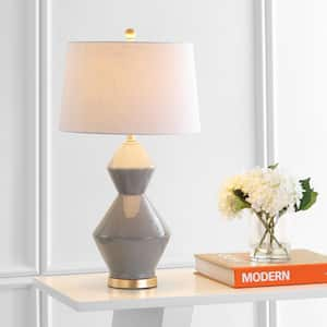 Alba 29 in. Gray/Gold Leaf Geometric Ceramic/Metal LED Table Lamp