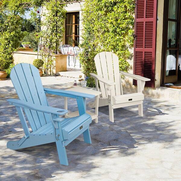 VINGLI Adirondack White HDPE Plastic Outdoor Side Table with