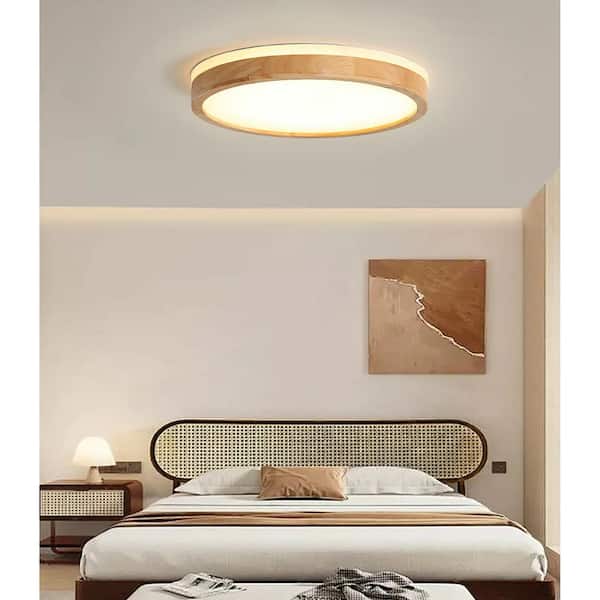 HUOKU Lumin 19.7 in. 1-Light Wood and White Finish Dimmable