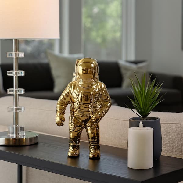 Gold 6 in. x 11 in. Ceramic Astronaut Contemporary Modern Metallic Figurine