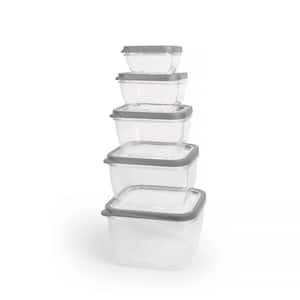 Nested Square 10-Piece Airtight Plastic Food Storage Container Set in Grey