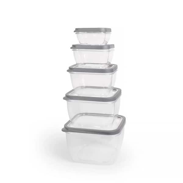 LEXI HOME Nested Square 10-Piece Airtight Plastic Food Storage Container Set in Grey