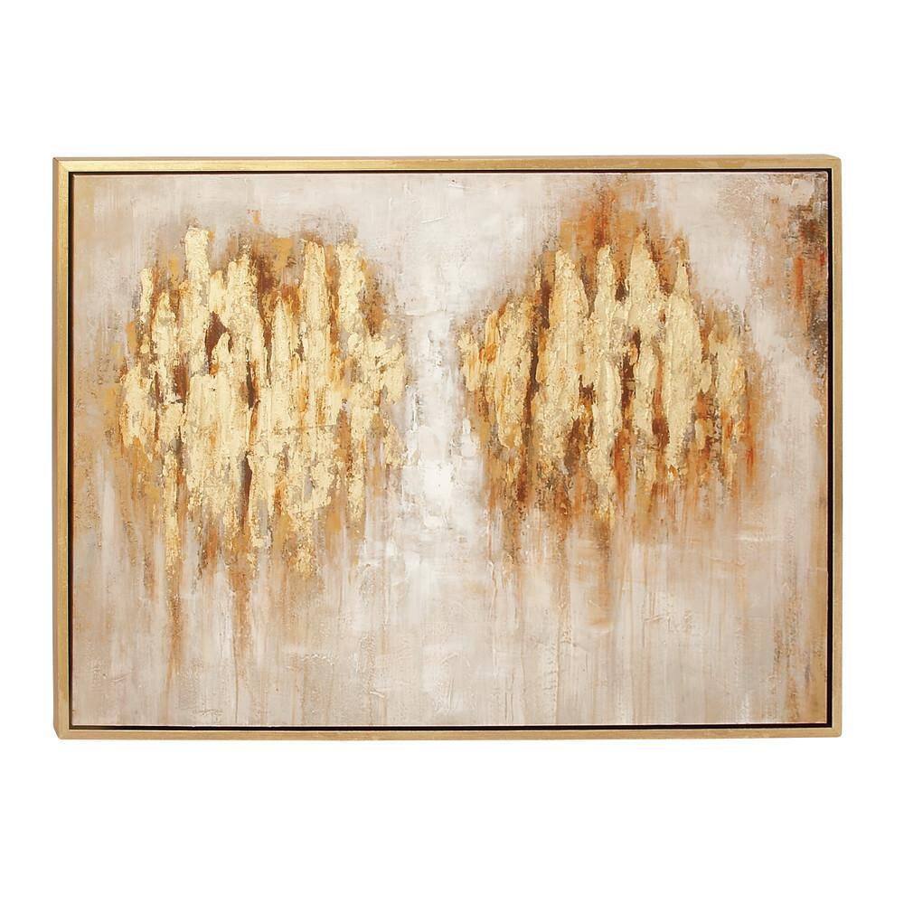 Golden Abstract Landscape Canvas Art in Thin Frame