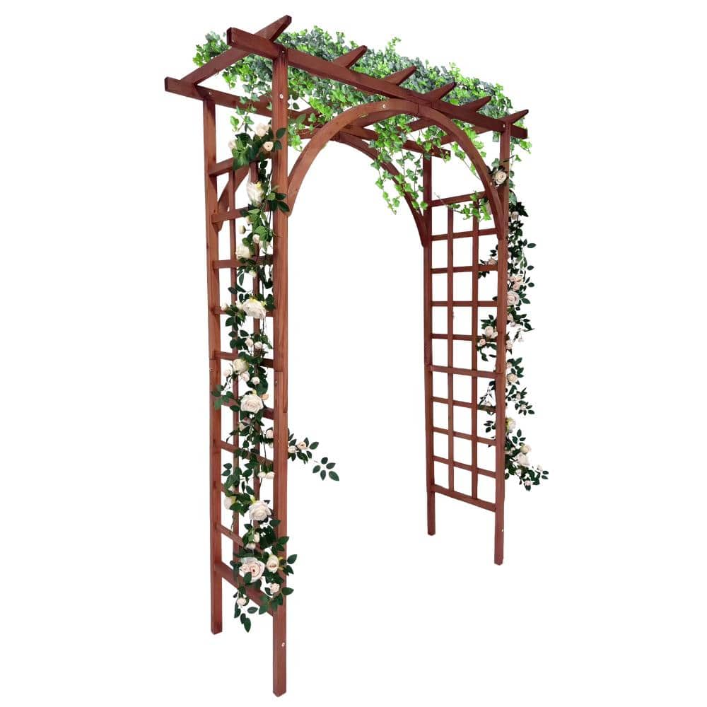"85"" Teak Wooden Garden Arbor Arch Trellis for Climbing Plants Outdoor Walkway Support & Party Decoration – Arched Top" price history on PriceWatchPro