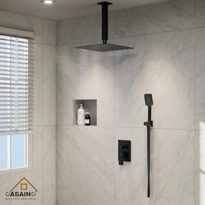 3-Spray Pattern 10 in. Ceiling Mount Shower System Shower Head and Functional Handheld, Matte Black (Valve Included)