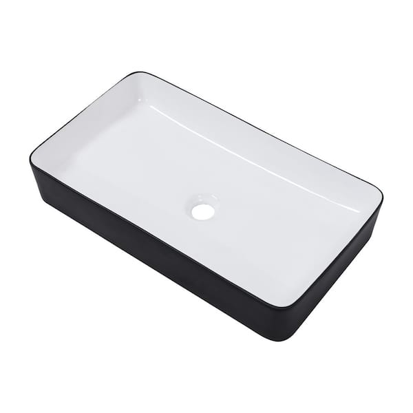 Logmey 24 in. Rectangular Ceramic Bathroom Vessel Sink Above Counter Art Basin in Black