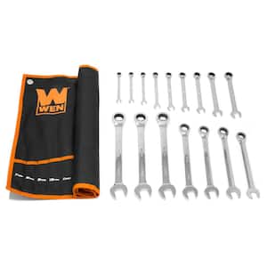 Professional-Grade Ratcheting Metric Combination Wrench Set with Storage Pouch (16-Piece)