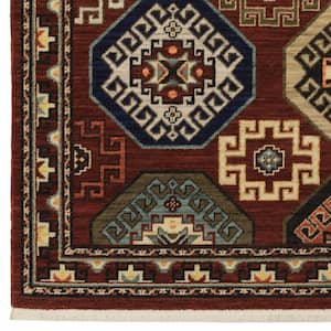 Red Blue Brown and Beige 2 ft. x 3 ft. Oriental Power Loom Stain Resistant Fringe Area Rug