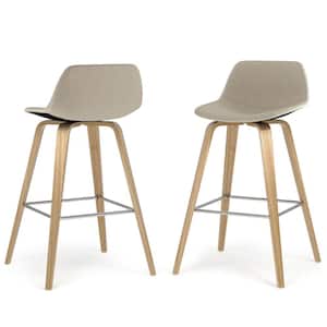 Randolph Mid Century 26 in. Bentwood Counter Height Stool (Set of 2) with Light Wood in Natural Polyeseter Linen Fabric