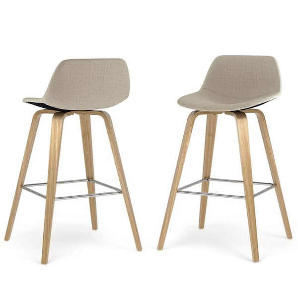 Simpli Home Randolph Mid Century 26 in. Bentwood Counter Height Stool (Set of 2) with Light Wood in Natural Polyeseter Linen Fabric