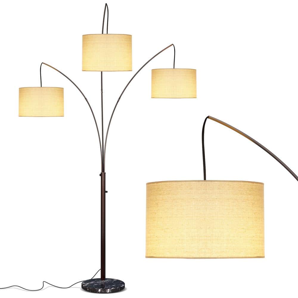 Bronze Trilage 84" Adjustable 3-Light LED Floor Lamp with Beige Shades