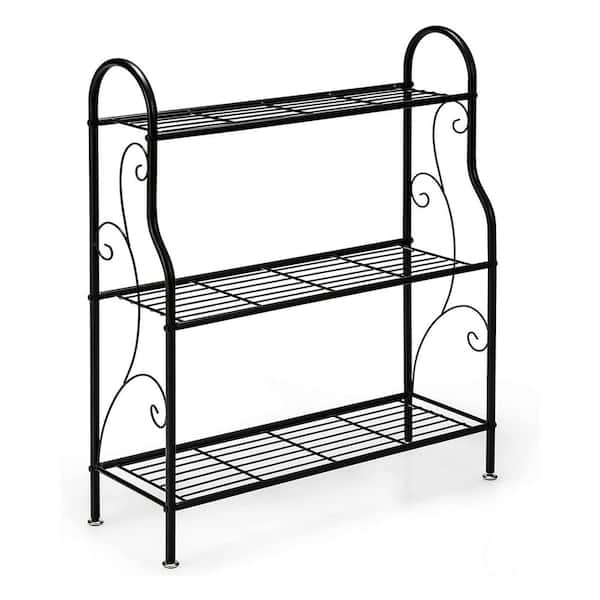 Black Indoor/Outdoor Scrollwork Designed Steel Plant Stand (3-Tier)