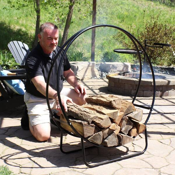 Sunnydaze 48 in. Black Steel Outdoor Log Hoop QX48LH - The Home Depot