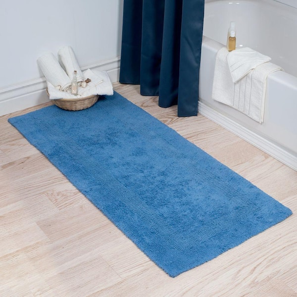 Lavish Home Blue 2 Ft X 5 Cotton, Long Runner Rug For Bathroom