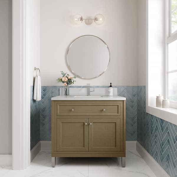 James Martin Vanities Chicago 36.0 in. W x 23.5 in. D x 33.76 in. H Single Bath Vanity in Walnut Whisper with White Zeus Silestone Quartz Top