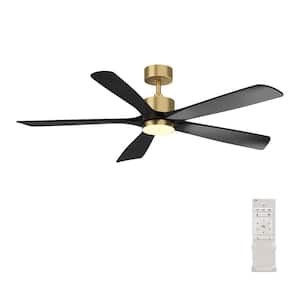 55 in. Integrated LED Indoor/Outdoor Ceiling Fan with Light Kit and Remote Control,5-Blade Wood Gold Housing Ceiling Fan