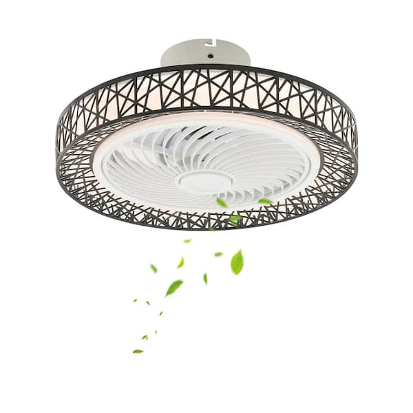 OUKANING 18.5 in. Indoor Black and White Modern Enclosed 6-Speed Reversible Ceiling Fan with 3-Color Integrated LED and Remote