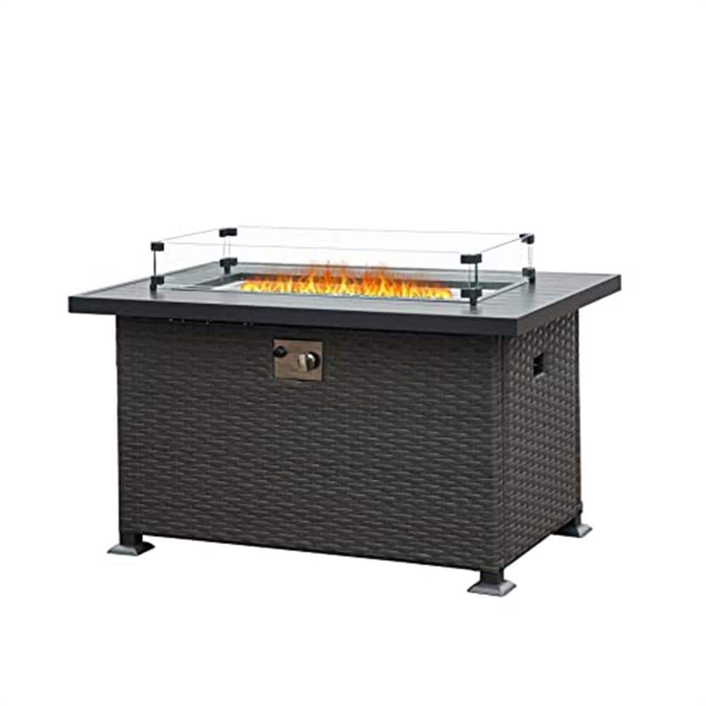 Zeus & Ruta Dark Gray 43.3 in. Fire Pit Table with Glass Wind Guard