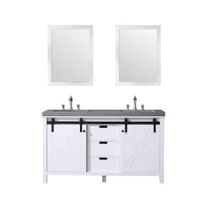 Marsyas 60 in W x 22 in D White Double Bath Vanity, Grey Quartz Countertop, Faucet Set and 24 in Mirrors