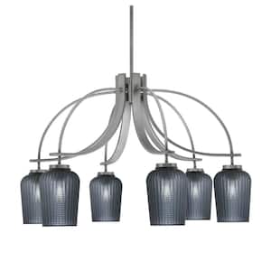 Olympia 19 in. 6-Light Graphite Downlight Chandelier Smoke Textured Glass Shade