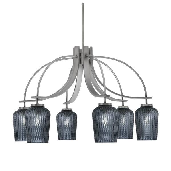 Unbranded Olympia 19 in. 6-Light Graphite Downlight Chandelier Smoke Textured Glass Shade