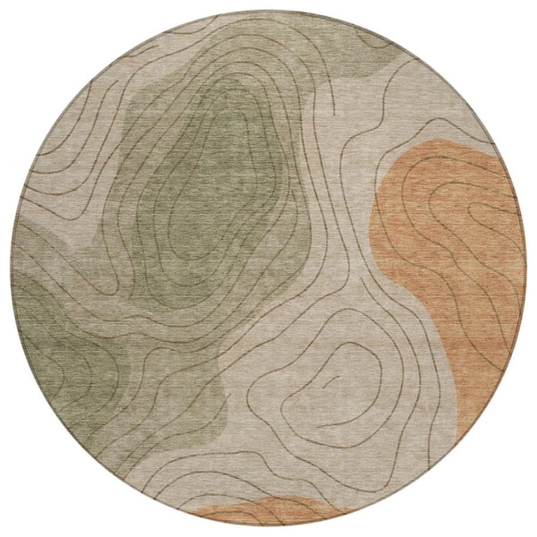 Chantille Machine Washable Indoor/Outdoor Abstract ACN3016 Sage 8 ft. x 8 ft. Round Rug