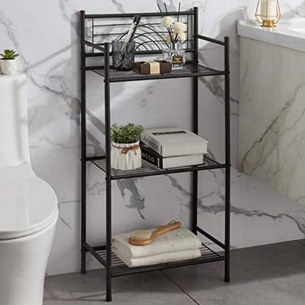Dracelo 17.3 in. W x 10.6 in. D x 35.8 in. H Black Metal Free Standing Wire Rack Durable Bathroom Storage Shelf