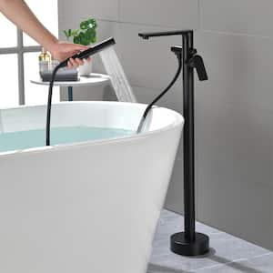Kafir Singe Handle Floor Mount Freestanding Bathtub Faucet Filer with Hand Shower in Matte Black