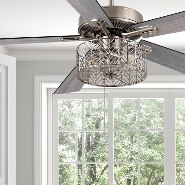 Industrial 52 in. Indoor Nickel Ceiling Fan Ceiling Fan with Light Kit