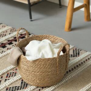 Decorative Round Large Wicker Woven Rope Storage Blanket Basket with Braided Handles