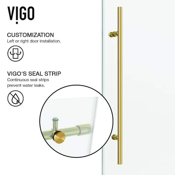 Elan E-Class 56 to 60 in. W x 66 in. H Sliding Frameless Tub Door in Matte Gold with 3/8 in. (10mm) Clear Glass