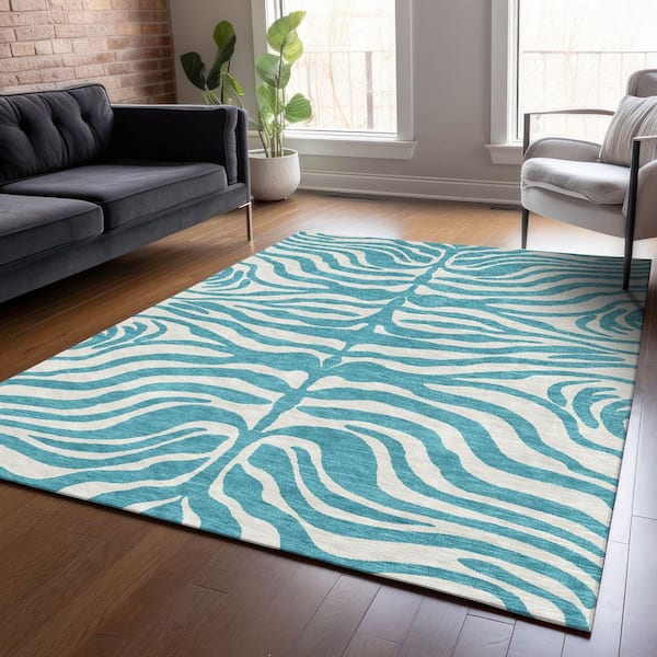 Chantille Machine Washable Indoor/Outdoor Abstract ACN1042 Teal 9 ft. x 12 ft. Area Rug