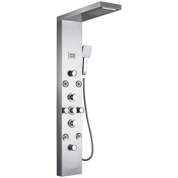 AKLFGN 8-Jet Rainfall Shower Tower Shower Panel System with Rainfall Waterfall Shower Head and Shower Wand in Brushed Nickel