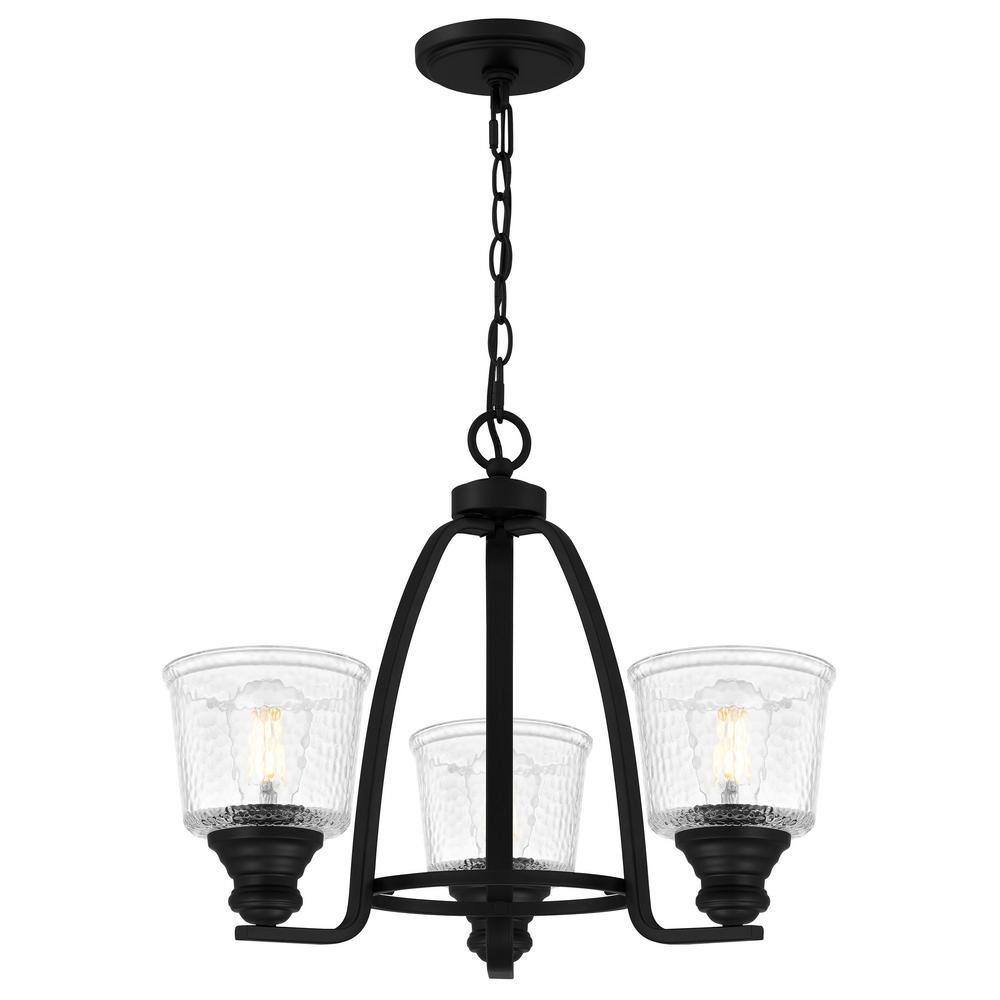 Bennington 3-Light Matte Black Chandelier with Water Glass Shades