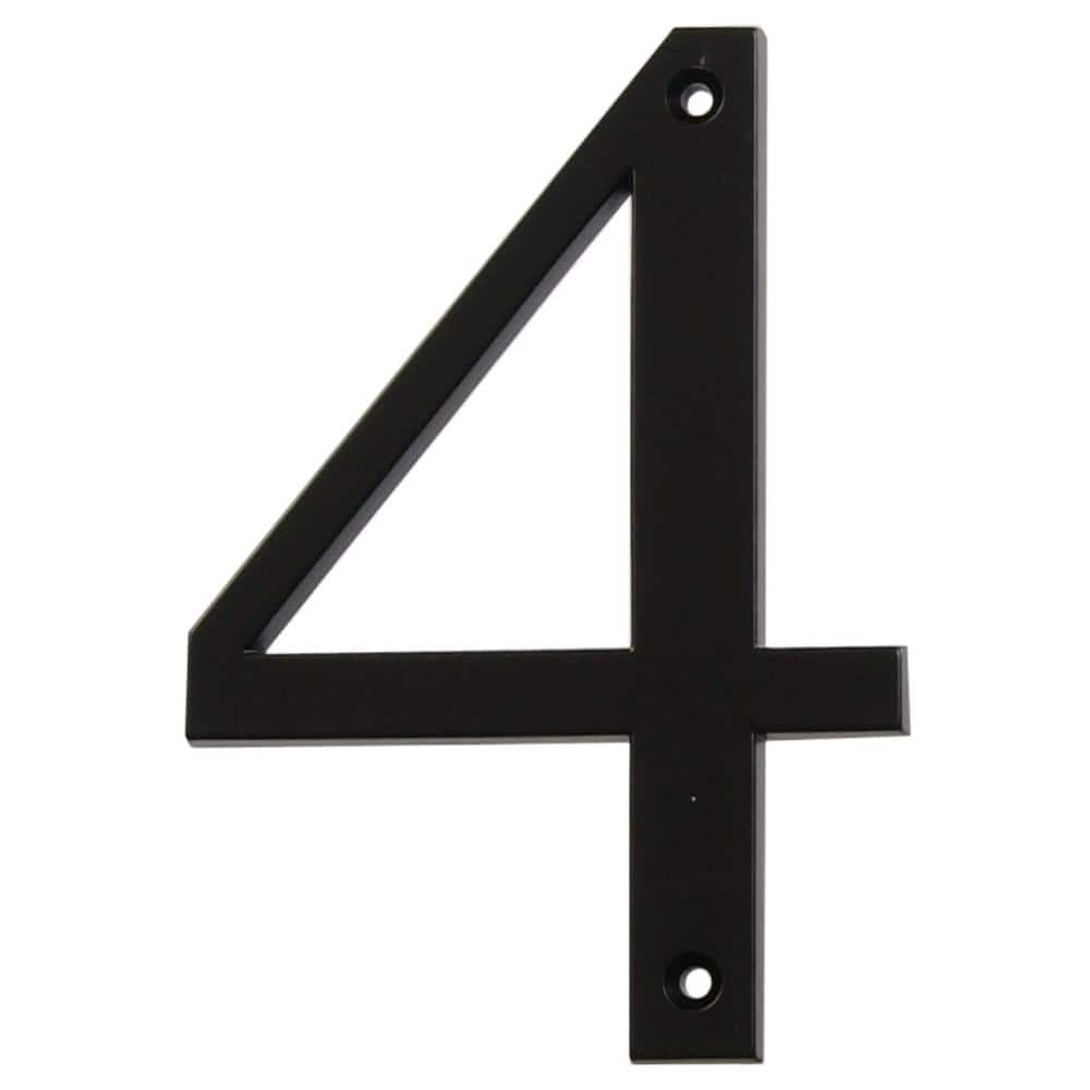 Everbilt 4 In. Black Flush Mount Metal House Number 4 30046 - The Home ...