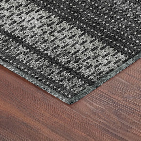 Mayfield Premium Machine Washable Abstract AMF2427 Black 3 ft. x 4 ft. Area Rug