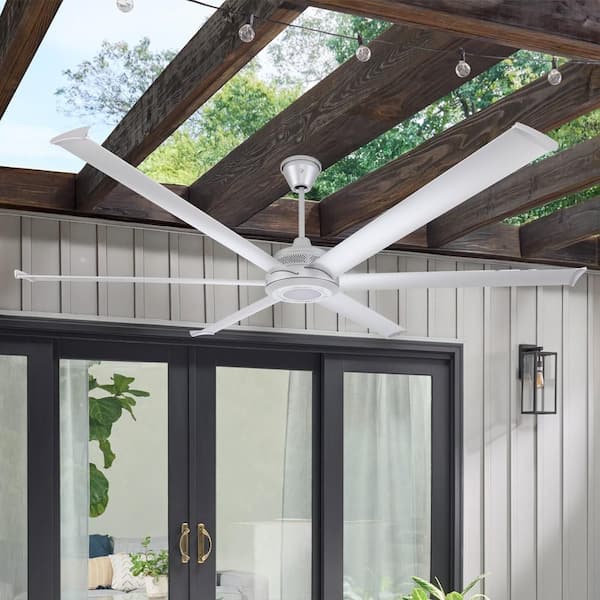 Mammoth 84 in. Smart Indoor/Outdoor Silver Universal Mount Ceiling Fan w/ 12 in. Downrod, 2700K LED, Remote & Phone App